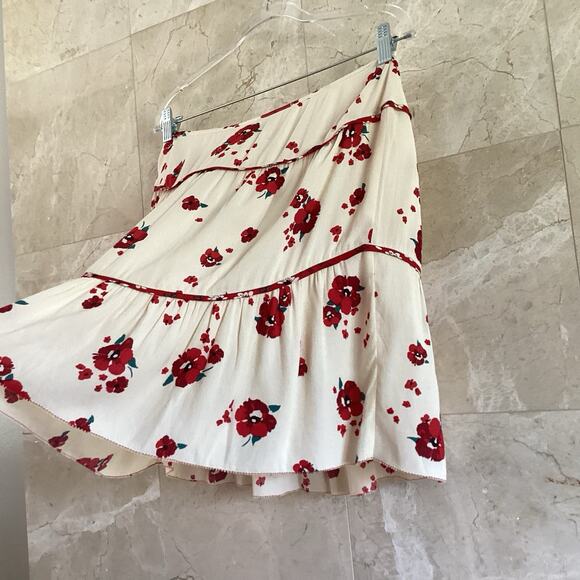 ba&sh Bia Lady Mini Skirt - 1 / US 6 - Cream, Red Floral Tiered, Holiday Cottage - Picture 6 of 11